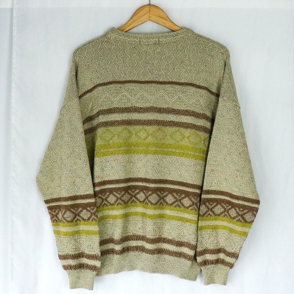 Green tan brown vintage 90s Italian knit sweater - Picture 3 of 5